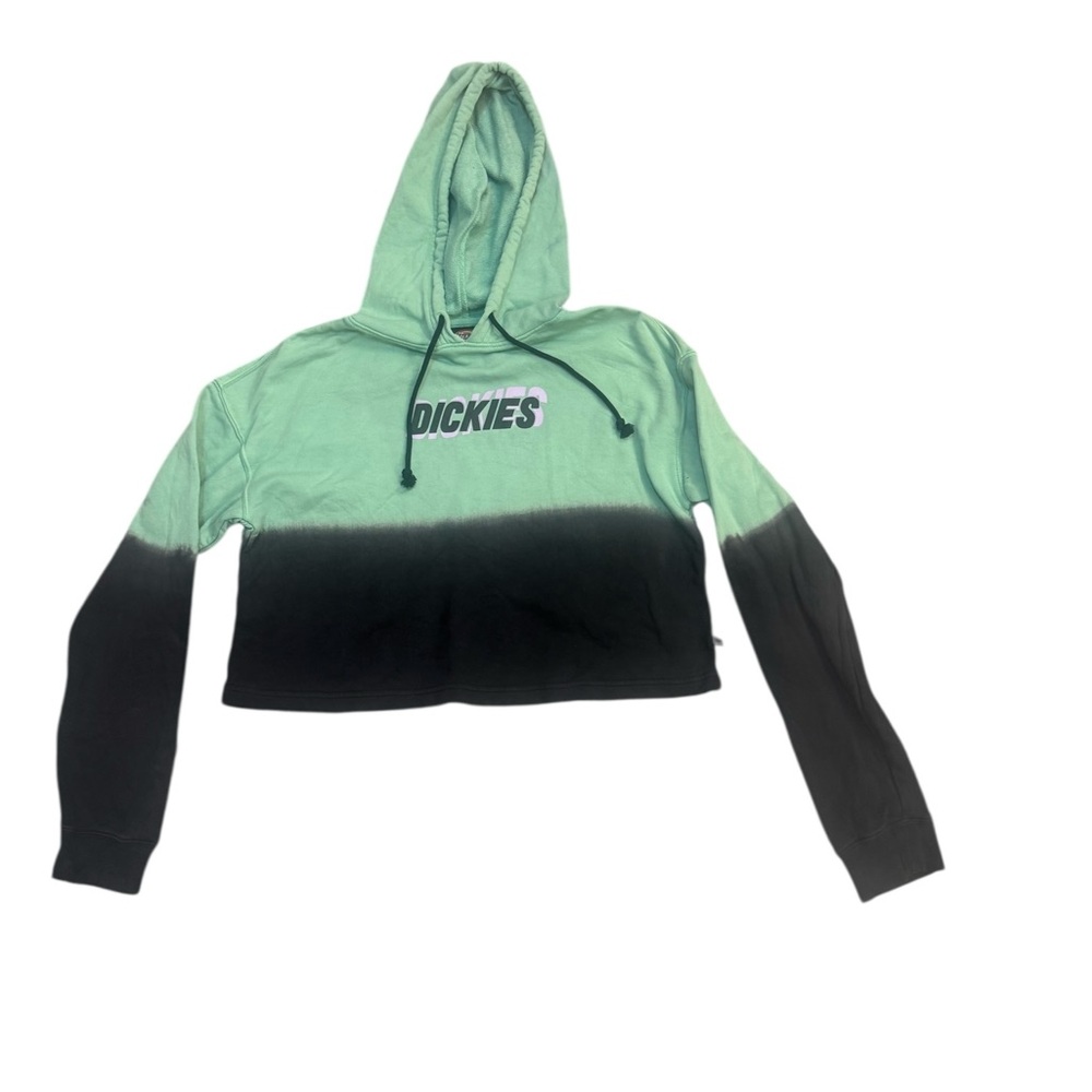 Dickies Cropped Hoodie Sweatshirt Size Small Green Black Dip Dye